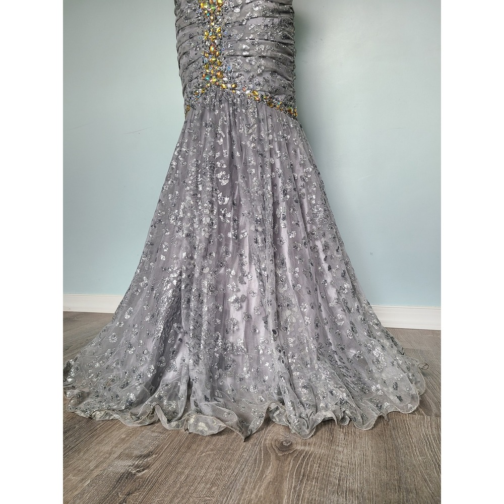 Jovani Sz 2 Mermaid Formal Prom Dress Silver Sparkly Cheetah Y2K McBling Studded - Picture 4 of 11
